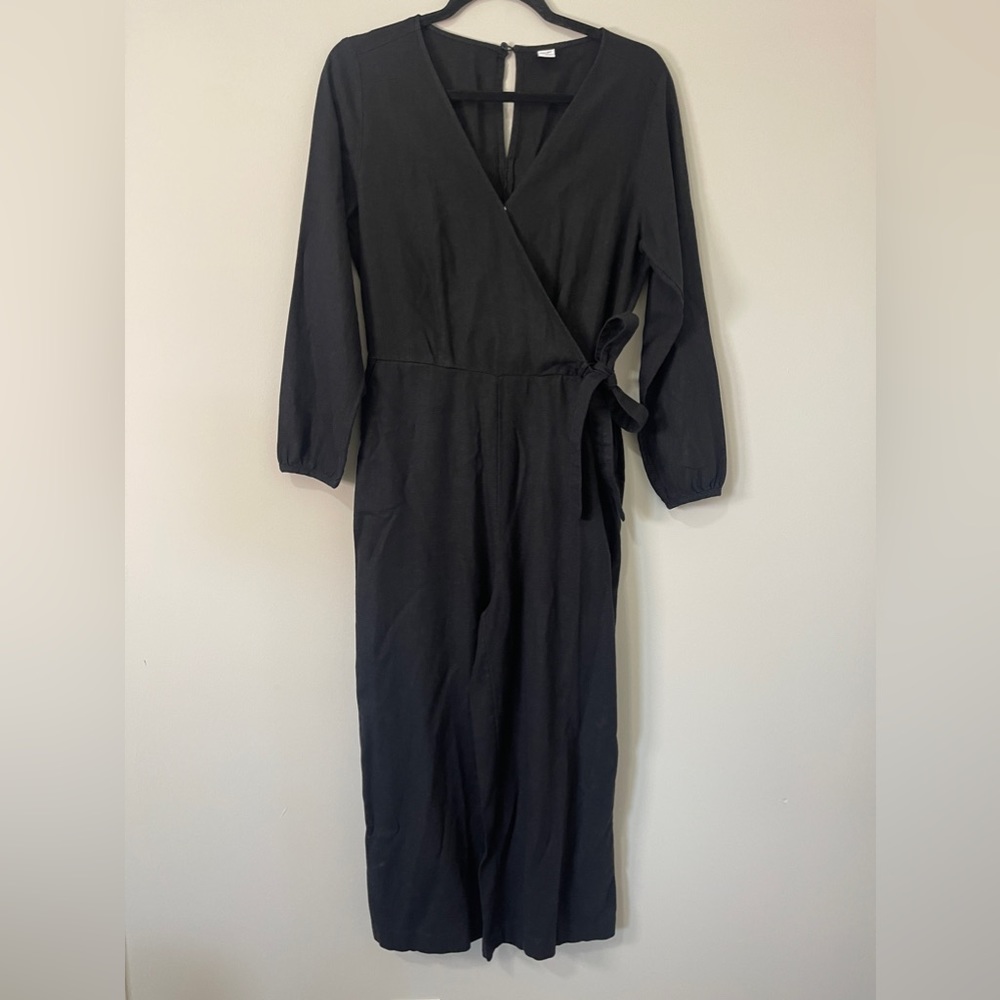 Old Navy Womens Jumpsuit Size Small Black Linen Long Sleeve Pants One Piece